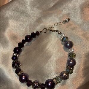Hand Crafted Purple and Silver Beaded Bracelet